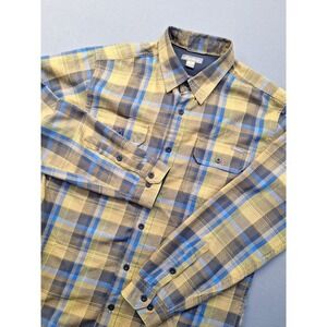 Eddie Bauer Travex Flannel Mens Medium Yellow Plaid Classic Fit Long Sleeve Work